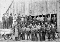 barn raising black and white